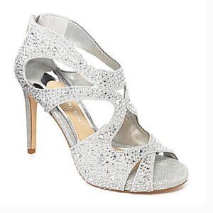 Gianni Bini Silver Sparkle Flame Open-Toe Strappy Heels - Size 7.5